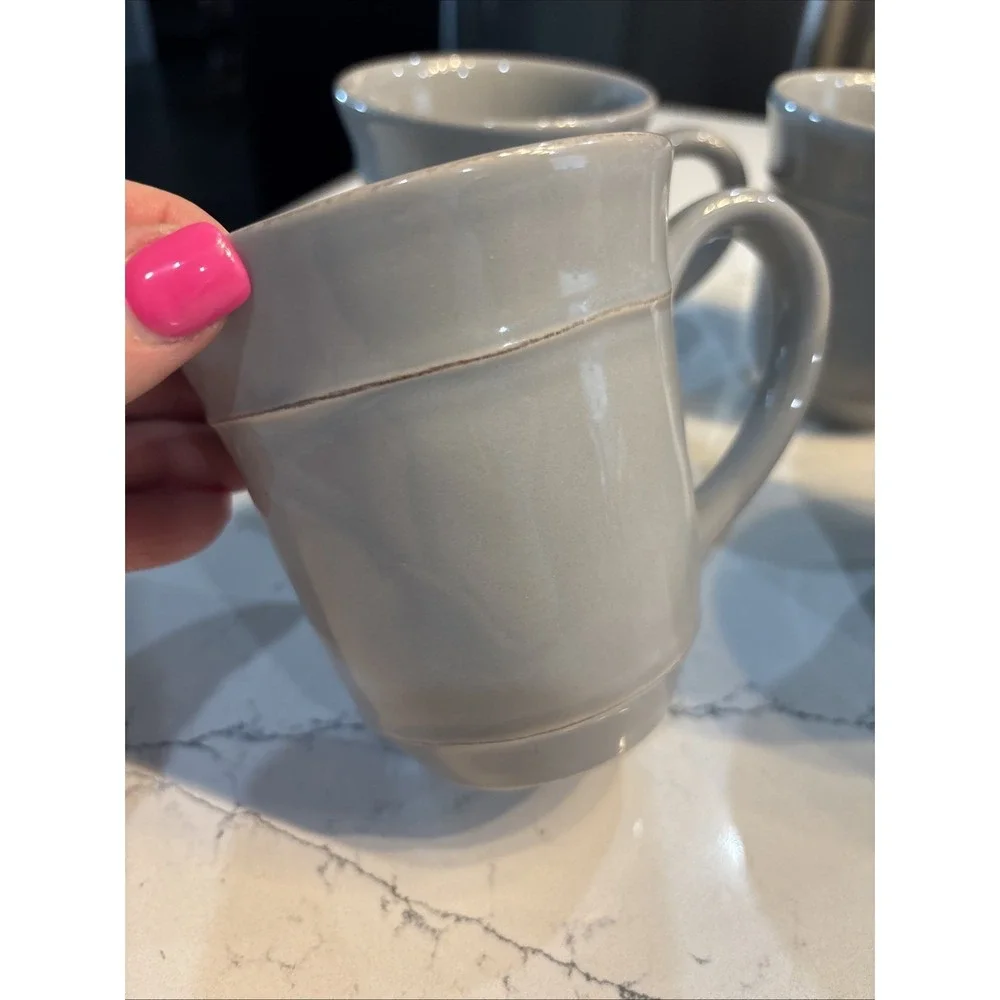 (4) Pottery Barn Cambria Celadon Coffee Mugs Portugal Gray Never Used